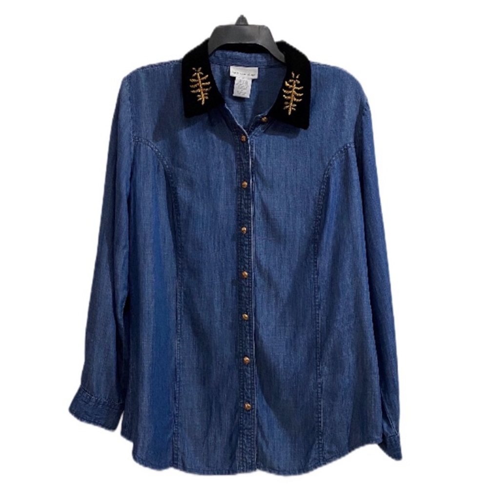 Soft Surroundings Denim Look Button Down Shirt Medium